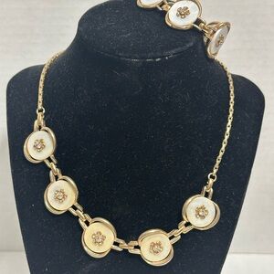 Vintage White Thermoset Rhinestone Adjustable Choker Necklace & Bracelet set